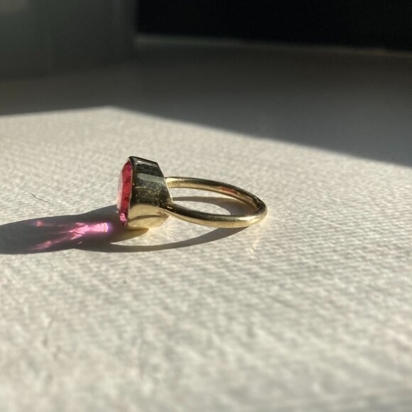 Pink gemstone 925 silver gold plated stacking ring - Picture 3 of 4